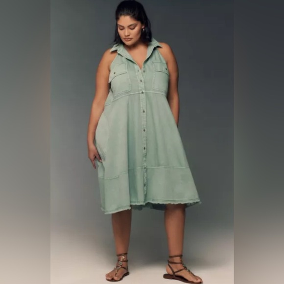 NWT Anthropologie Pilcro Sleeveless Halter Swing Midi Dress in Green, size XL - Picture 2 of 13